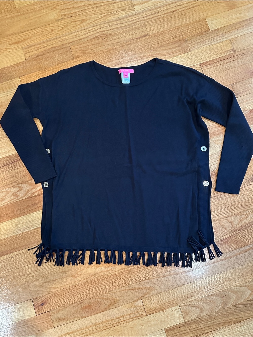Lilly Pulitzer Black Fringe Hem Cowl Sweater